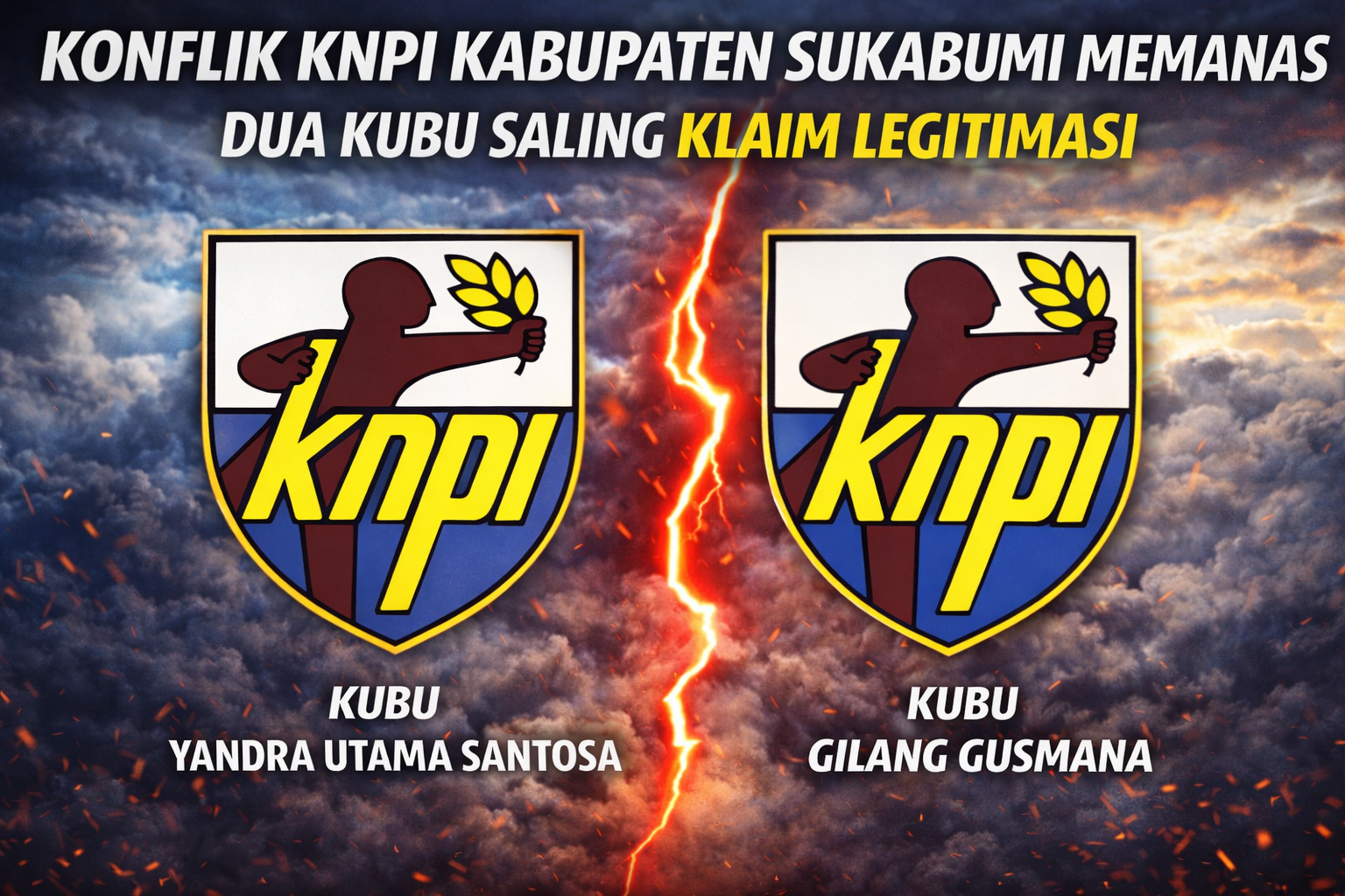 Konflik internal di tubuh Komite Nasional Pemuda Indonesia (KNPI) Kabupaten Sukabumi semakin meruncing setelah dua kubu kepengurusan, yakni di bawah pimpinan Yandra Utama Santosa dan Gilang Gusmana, saling mengklaim legitimasi konstitusional organisasi.