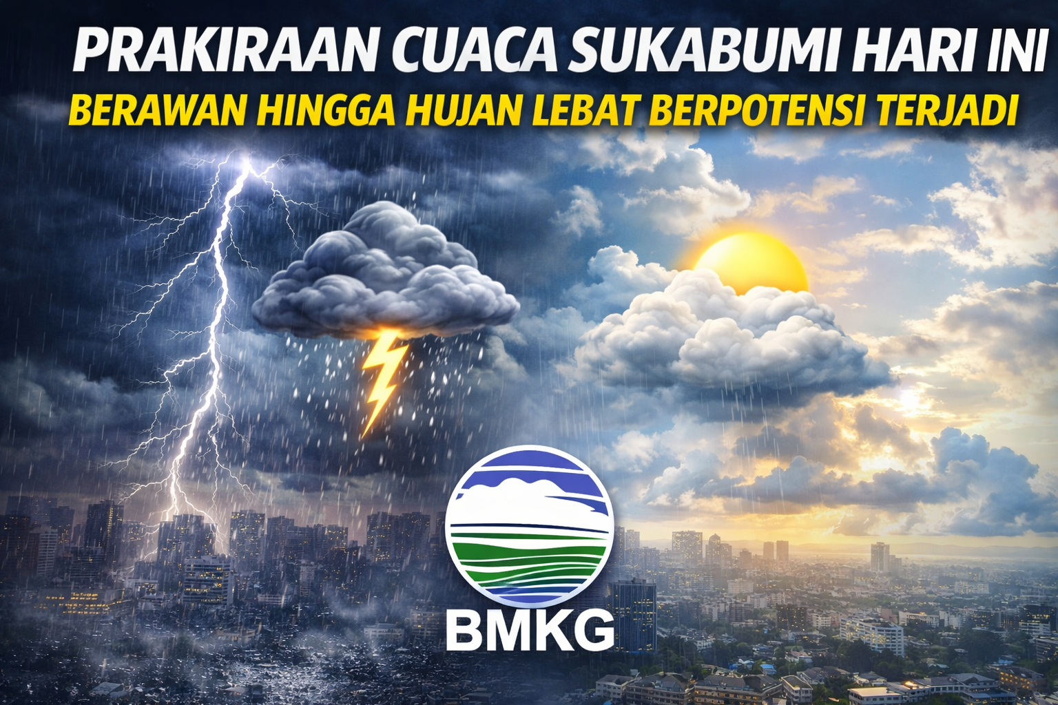 Berpotensi hujan sedang hingga lebat di wilayah Kota dan Kabupaten Sukabumi hari ini, Selasa (30/12/2025).
