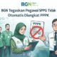 Ilustrasi kebijakan Badan Gizi Nasional (BGN) yang menegaskan bahwa pegawai dan relawan Satuan Pelayanan Pemenuhan Gizi (SPPG) tidak otomatis diangkat sebagai PPPK dalam pelaksanaan Program Makan Bergizi Gratis (MBG). GRAFIS: INILAHSUKABUMI.COM