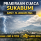 Ilustrasi prakiraan cuaca Sukabumi Jumat, 16 Januari 2026. BMKG mengingatkan potensi hujan lebat disertai petir dan angin kencang di sejumlah wilayah Kabupaten dan Kota Sukabumi. GRAFIS: INILAHSUKABUMI.COM