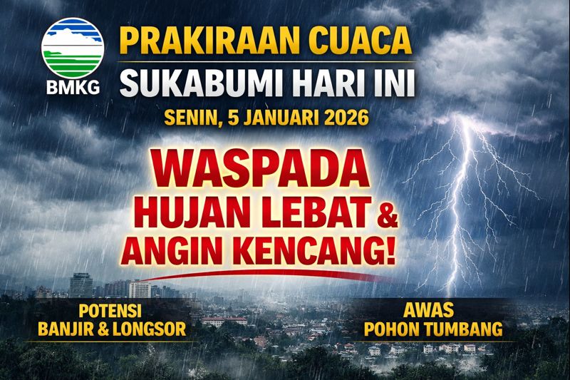 Prakiraan Cuaca Sukabumi Hari Ini Senin 5 Januari 2026: Waspada Hujan Lebat dan Angin Kencang. FT: INILAHSUKABUMI.COM