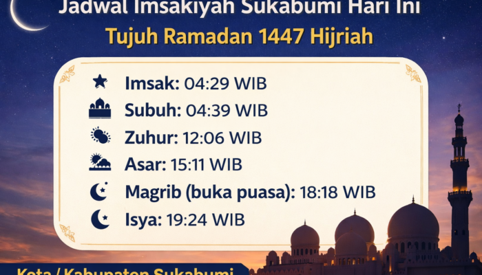 Jadwal Imsakiyah Sukabumi Hari Ini, Tujuh Ramadan 1447 Hijriah