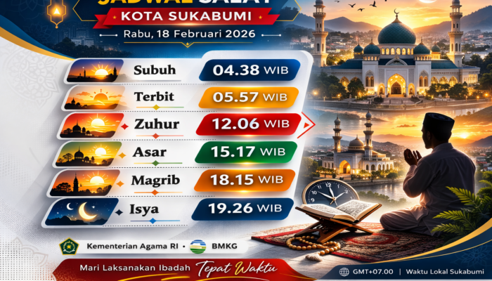Jadwal Salat untuk Sukabumi, 18 Februari 2026