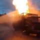 Mobil pengangkut gas LPG 3 kilogram milik SPBE PT Energi Berkat Cemerlang (EBC) Cabang Cibadak di Jalan Raya Cibarengkok, Desa Citarik, Kecamatan Palabuhanratu, Kabupaten Sukabumi hangus terbakar. Foto: Istimewa