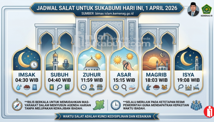 Jadwal Salat untuk Sukabumi Hari Ini, Rabu 1 April 2026
