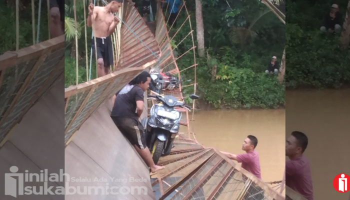 Jembatan Cibugel di Tegalbuleud Sukabumi Putus, Pengendara Motor Jatuh ke Sungai