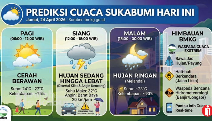 Prediksi BMKG untuk Cuaca Sukabumi Hari Ini, Jumat 24 April 2026