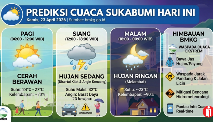 Prediksi BMKG untuk Cuaca Sukabumi Hari Ini, Kamis 23 April 2026
