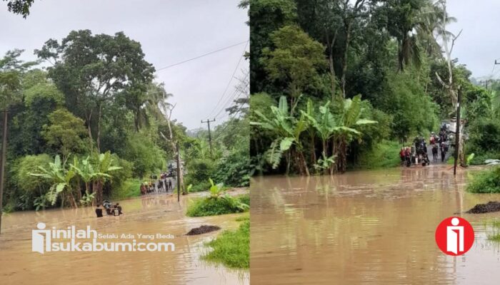 Banjir Luapan Sungai Cikaso Lumpuhkan Jalur Utama Sagaranten – Cidolog, Puluhan Kendaraan Terjebak