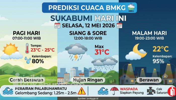 Prediksi BMKG untuk Cuaca Sukabumi Hari Ini, Selasa 12 Mei 2026: Waspada Hujan di Sore Hari