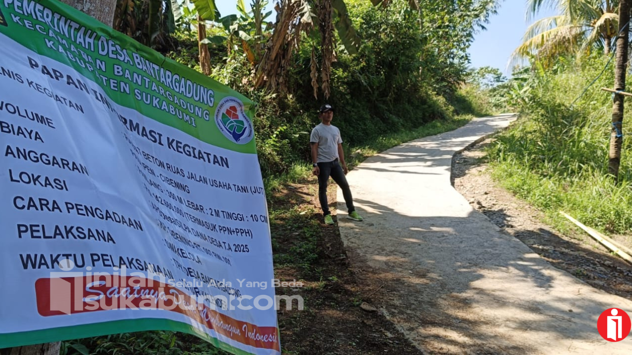 Jalan rabat beton di Desa Bantargadung, Kecamatan Bantargadung, Kabupaten Sukabumi, menjadi sorotan warga karena volume pekerjaan yang tercantum dalam dokumen perencanaan disebut berbeda dengan realisasi pekerjaan di lapangan. Foto: Karimullah/INILAHSUKABUMI.COM